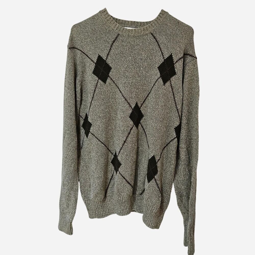 vintage cottagecore academia green argyle grandpa sweater